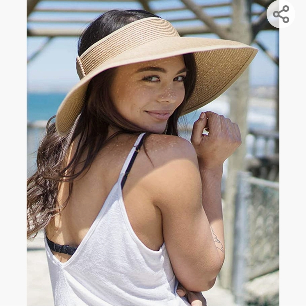 Women's Wide Brim Roll-up Straw Sun Hat Sun Visor